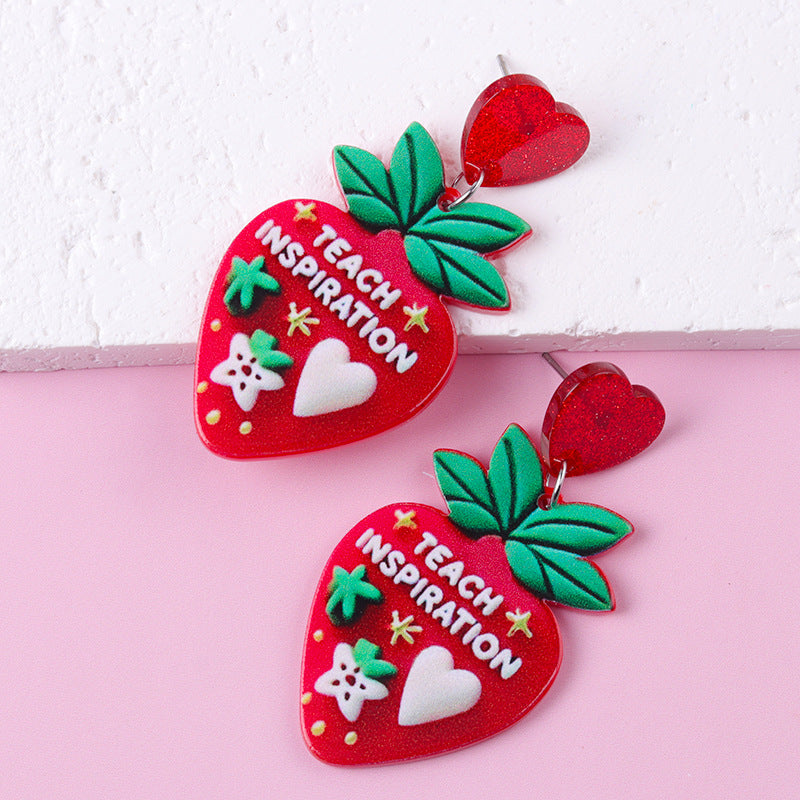 Fun Strawberry Acrylic Pencil Earrings