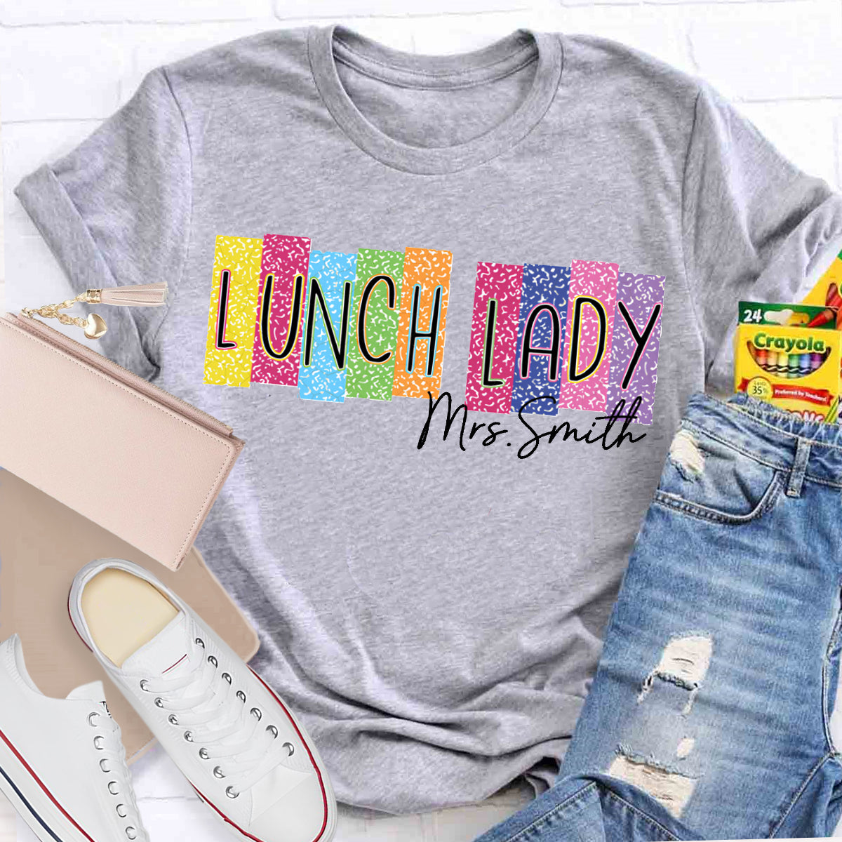 Personalized Name Lunch Lady Color Block Font T-shirt