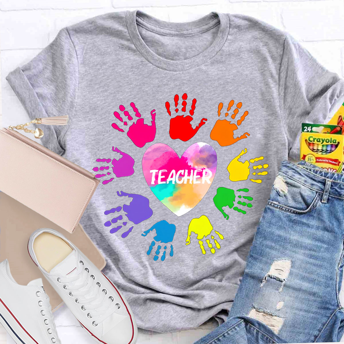 Personalized Colorful Hands Teacher T-Shirt