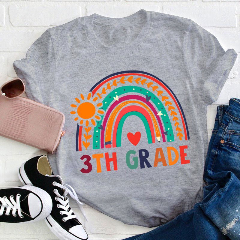 Personalized Shining In All Directions Rainbow Heart Teacher T-Shirt
