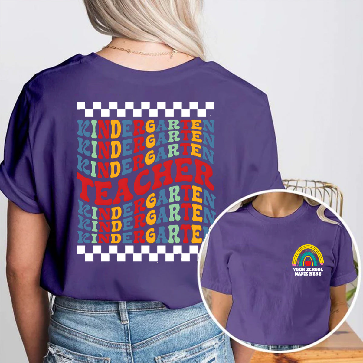 Personalized Your School Name And Grade Double Printed T-shirt