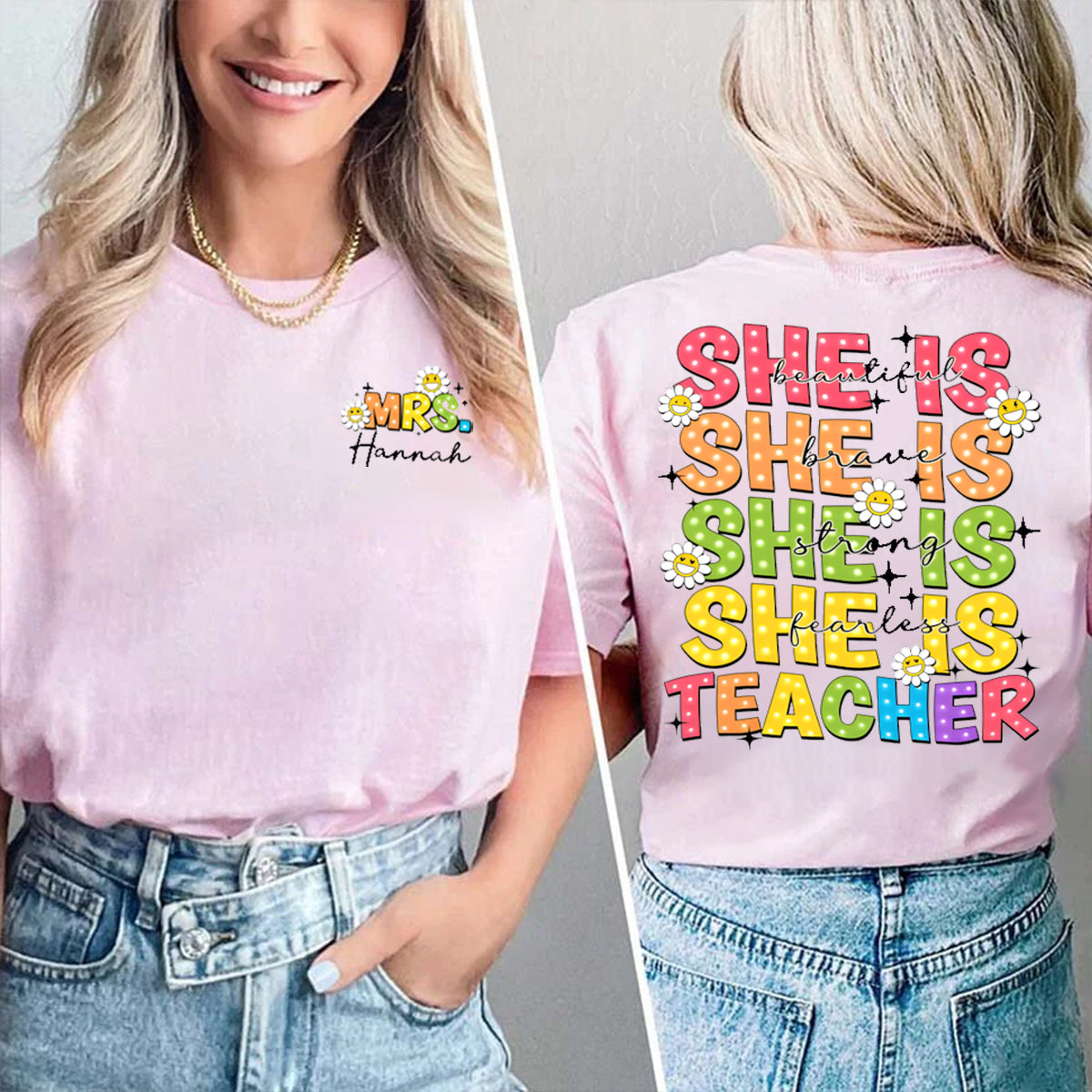 Personalized Name She Is Beautiful Double Printed T-shirt