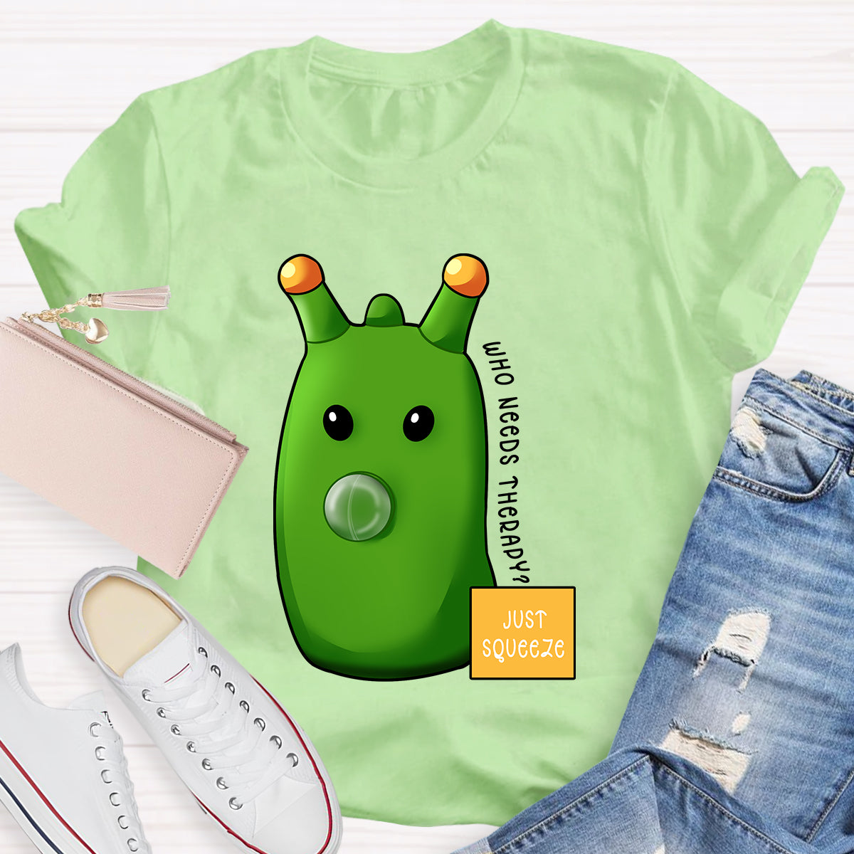 Who Needs Therapy? Just Squeeze Green Caterpillar T-Shirt
