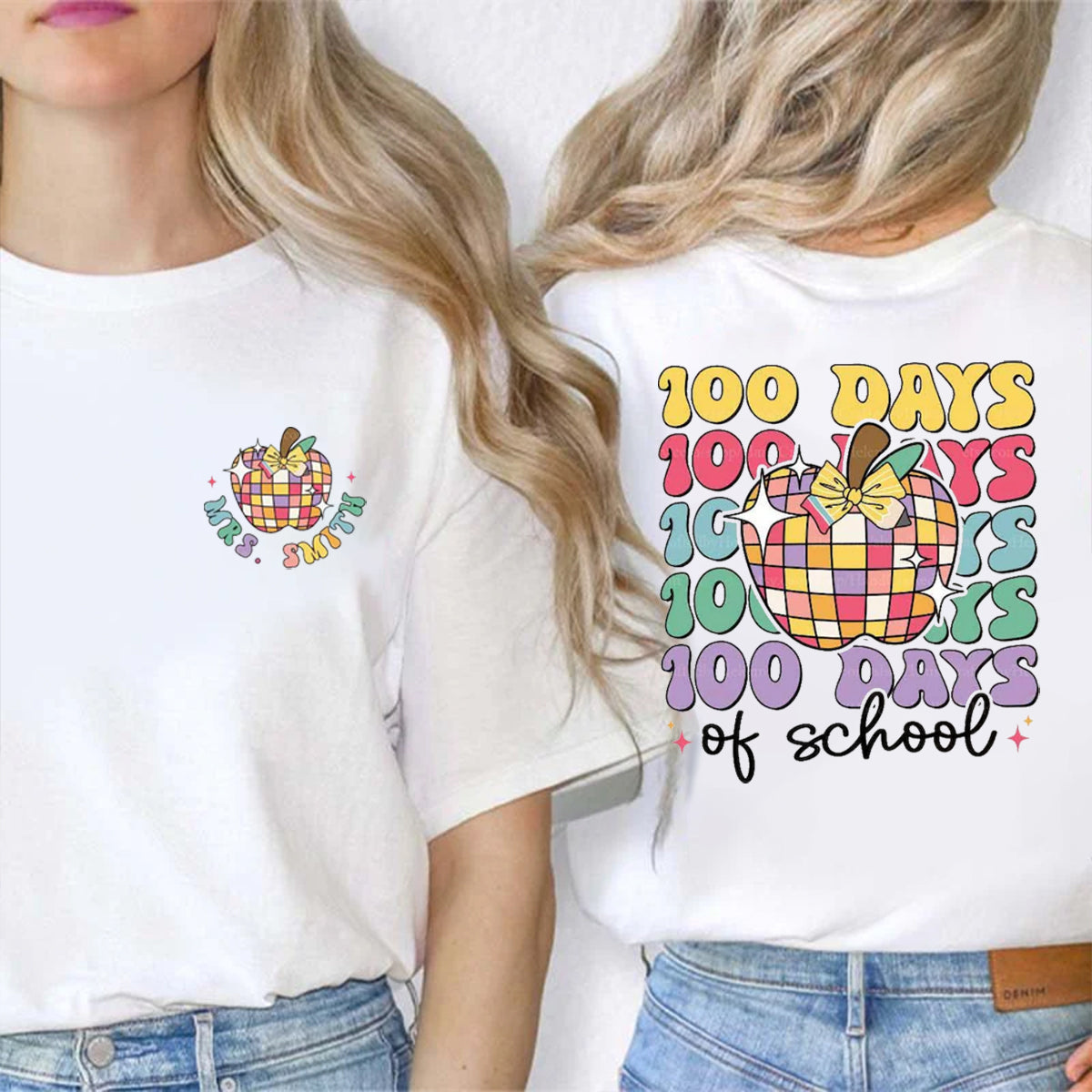 Personalized Name 100 Days Of School Double Printed T-shirt