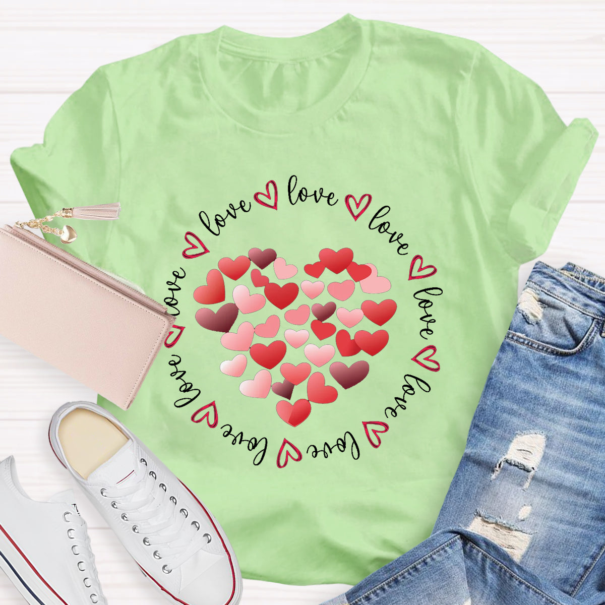 Valentines Day Red and Pink Hearts Love T-Shirt