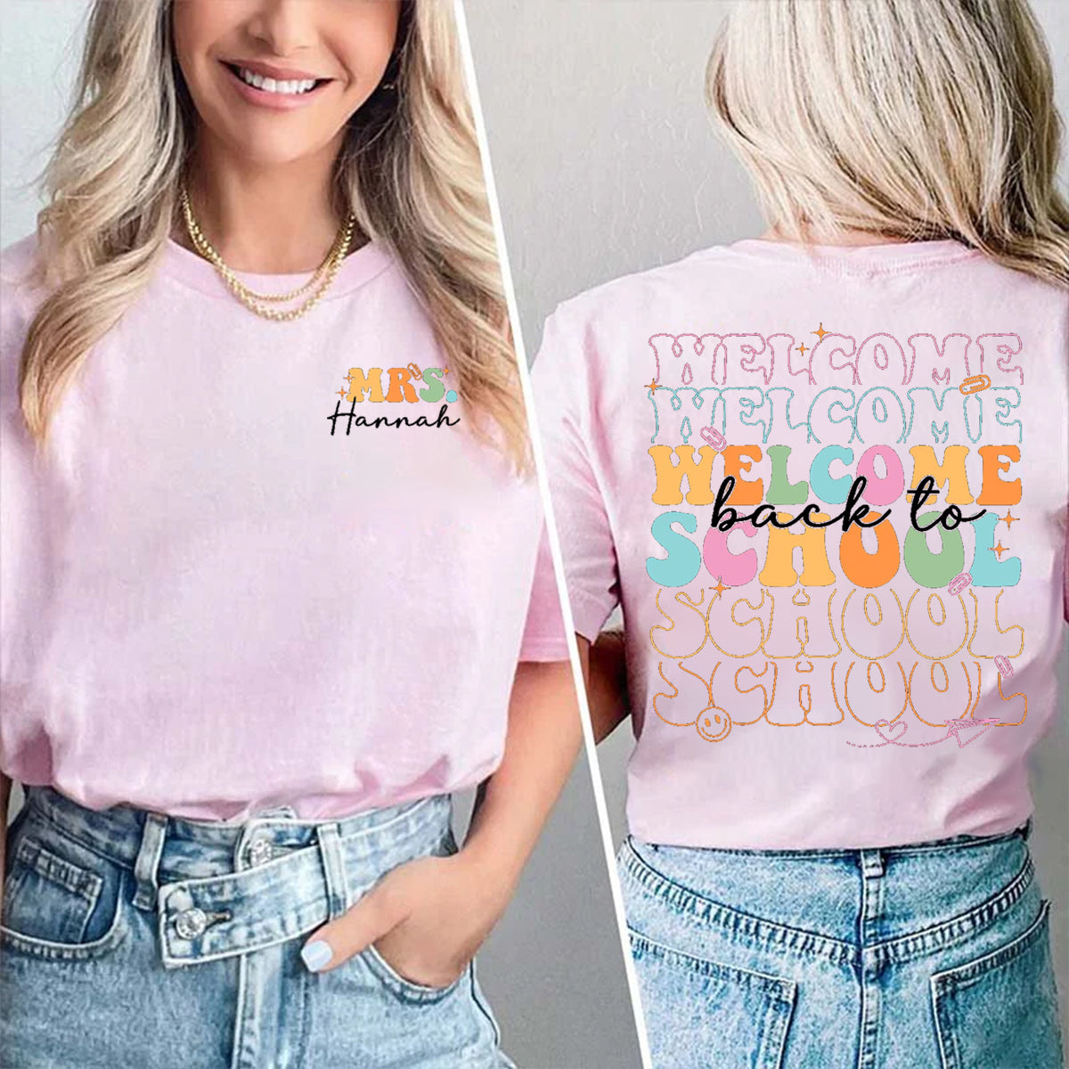 Personalized Name Welcome Back To School Double Printed T-shirt