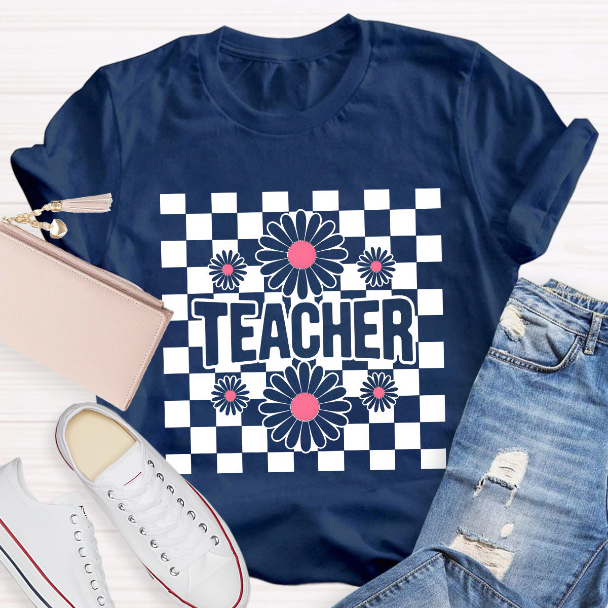 Teacher Black Flowers Teacher T-Shirt