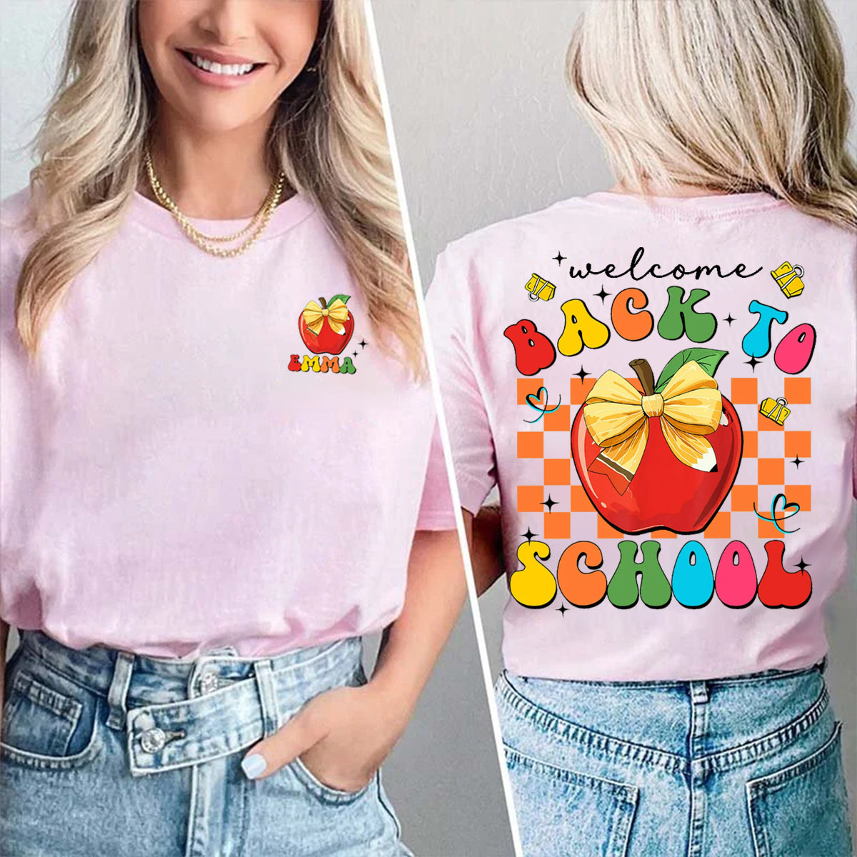 Personalized Name Welcome Back To School Double Printed T-shirt
