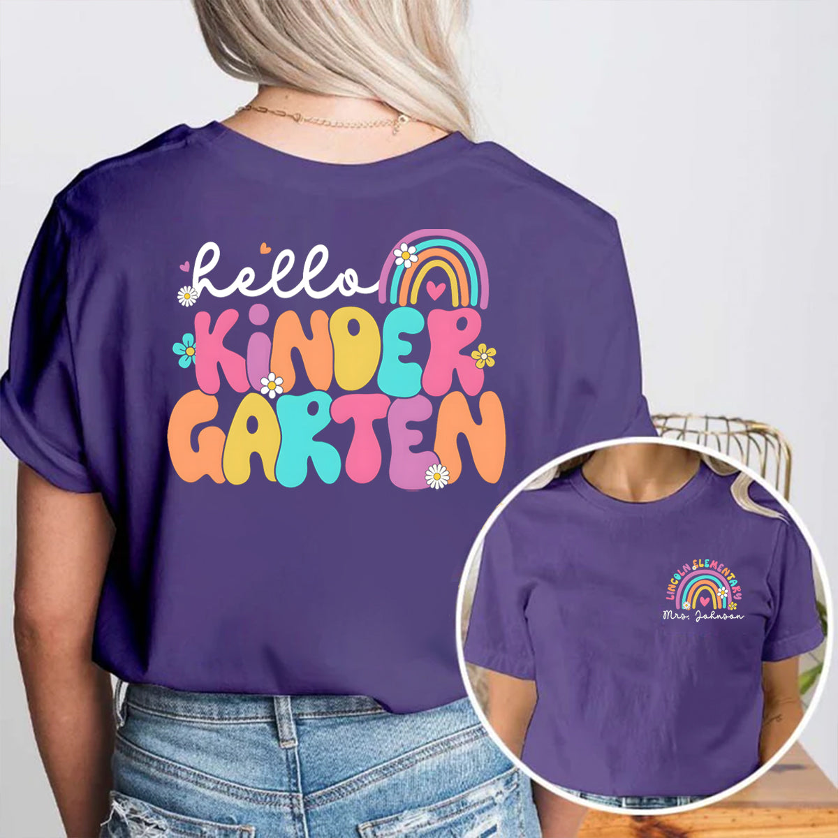 Personalized Grade And School Name Teacher's Name Double Printed T-shirt
