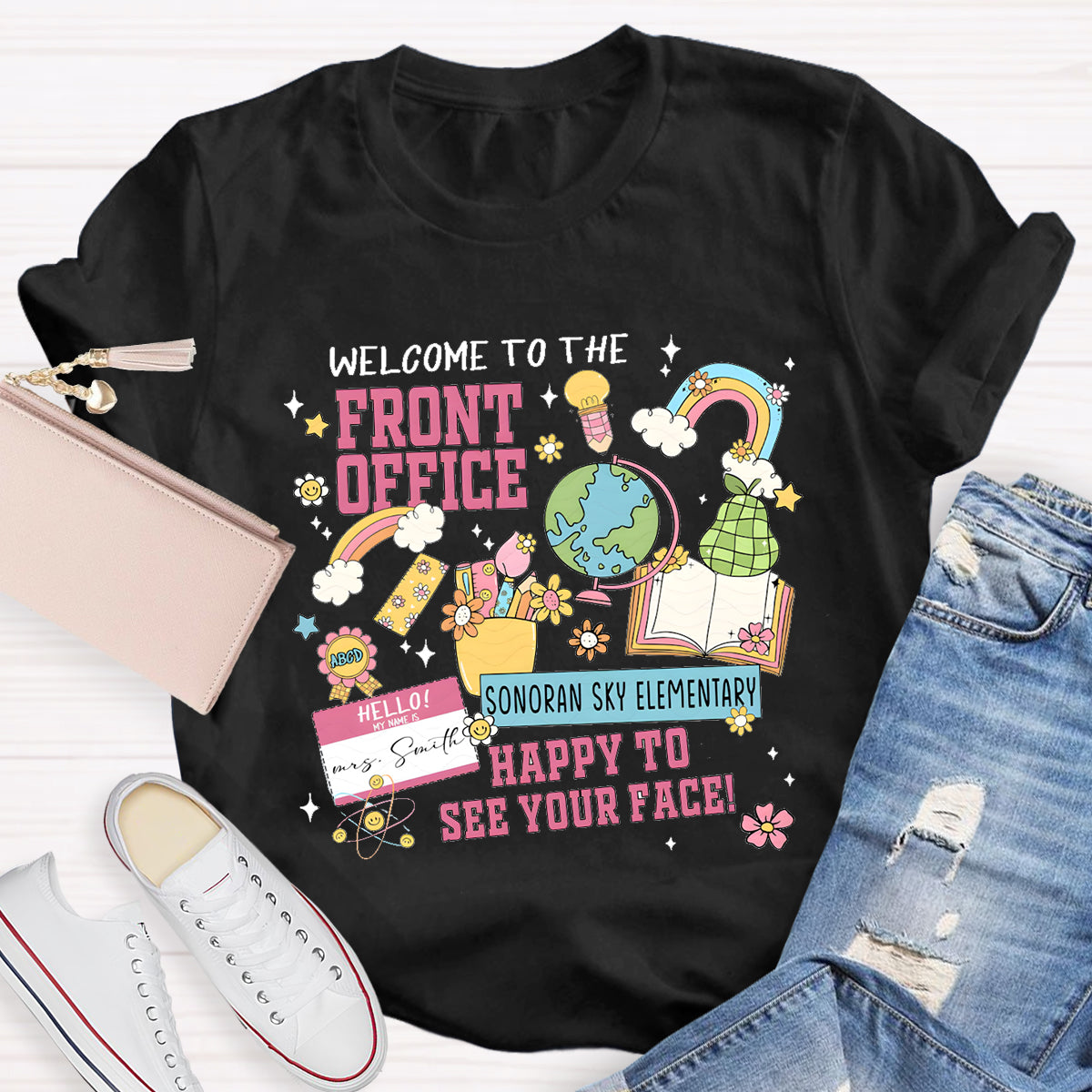 Personalized School Name And Your Name Happy To See Your Face T-shirt