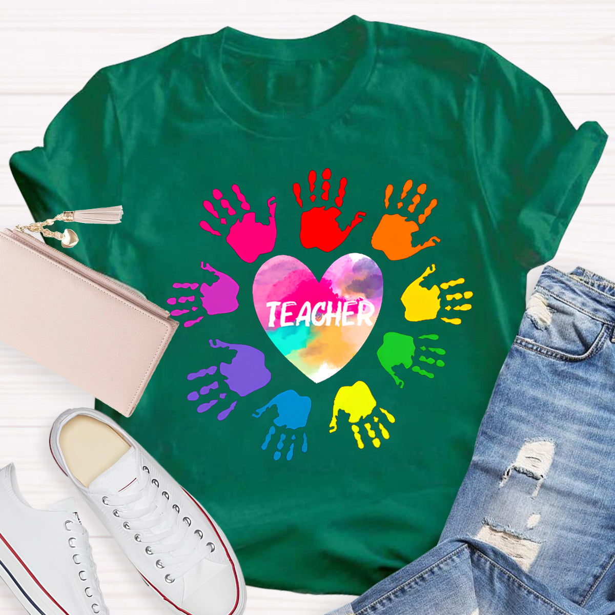 Personalized Colorful Hands Teacher T-Shirt