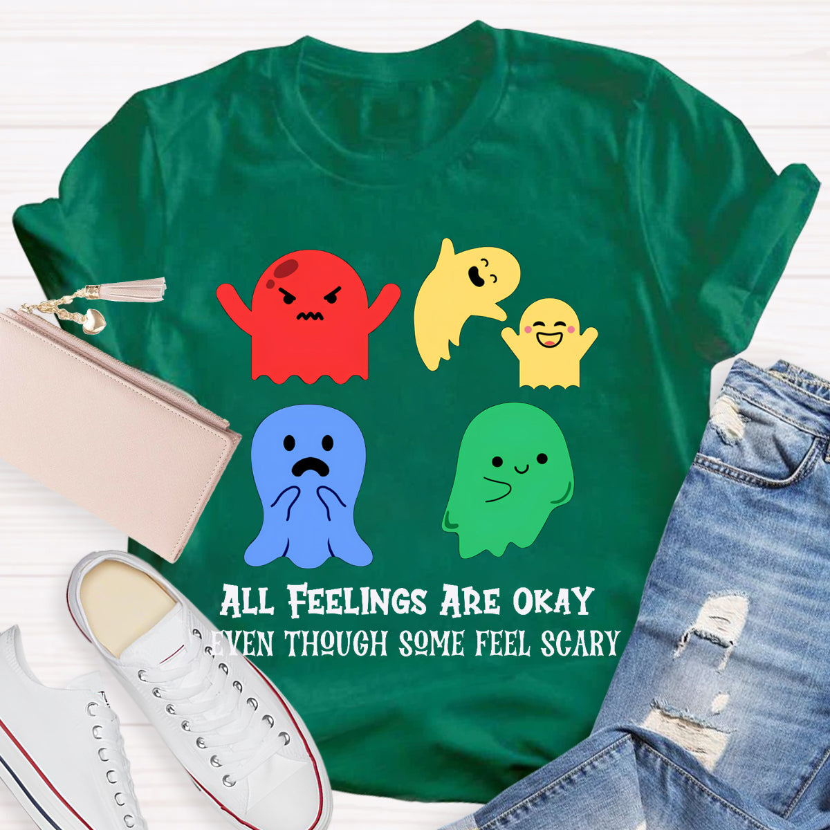 All Feelings Are Okay Even Though Some Feel Scary Colorful Ghosts T-shirt