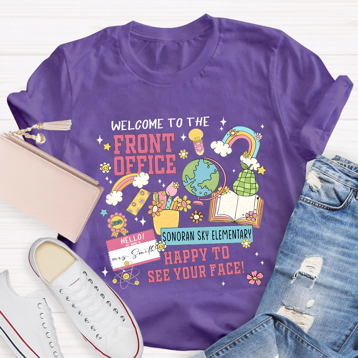 Personalized School Name And Your Name Happy To See Your Face T-shirt