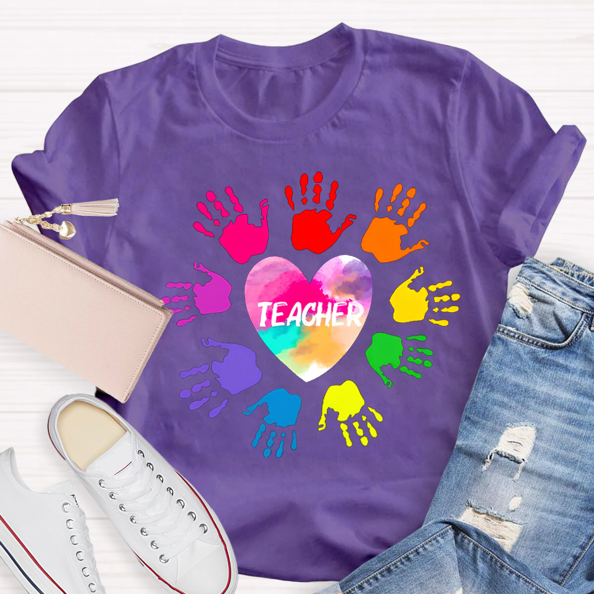 Personalized Colorful Hands Teacher T-Shirt