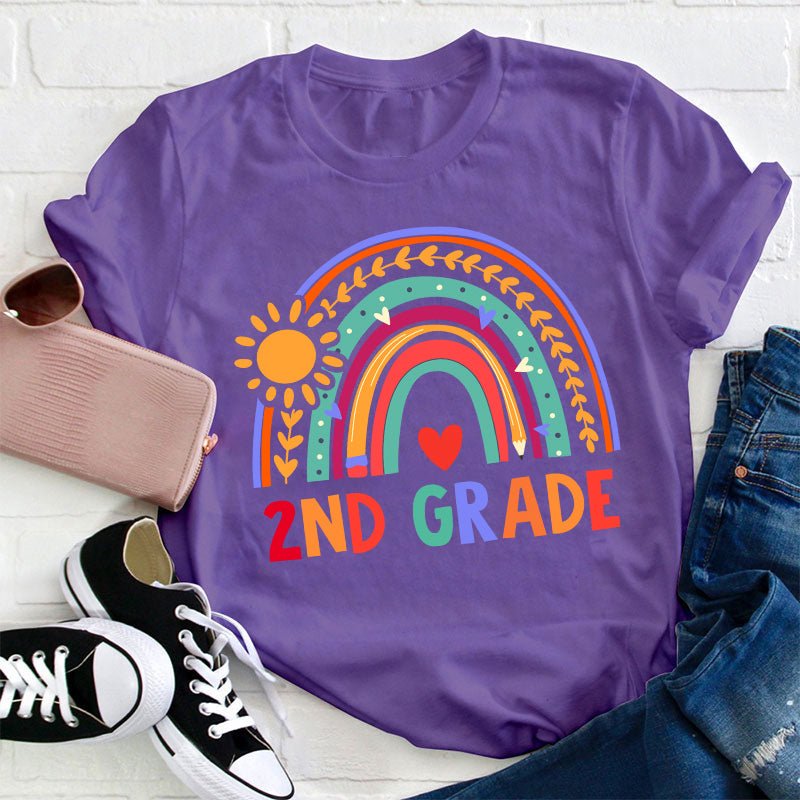 Personalized Shining In All Directions Rainbow Heart Teacher T-Shirt