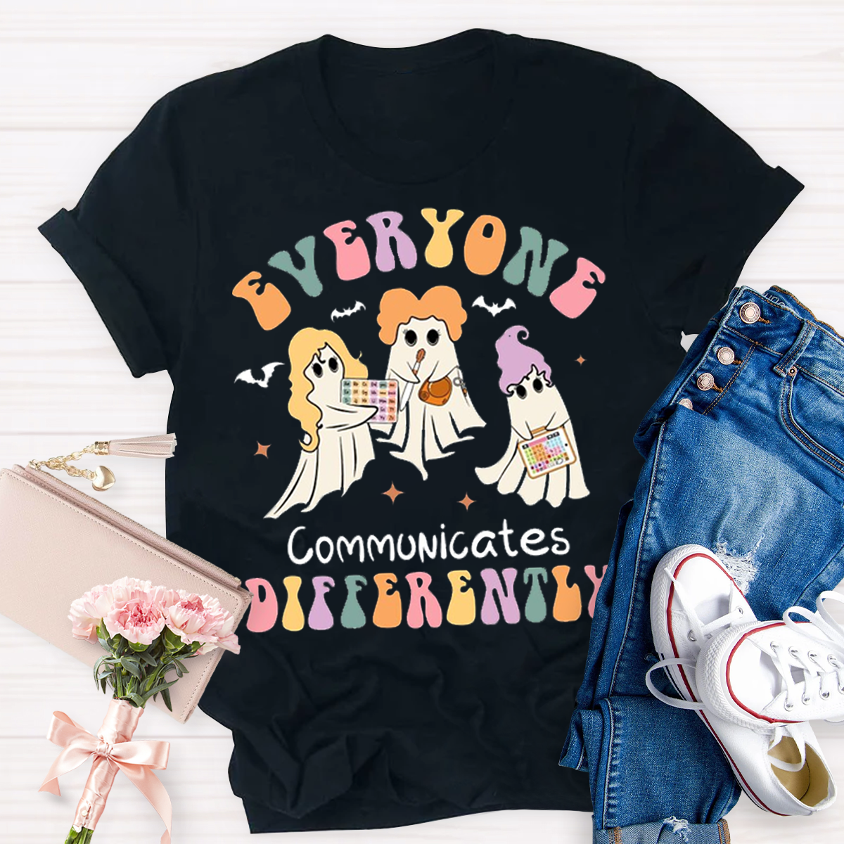 Everyone Communicates Differently Teacher Halloween T-Shirt