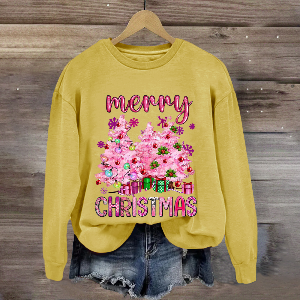Christmas Pink Tree Gift Teacher Sweatshirt