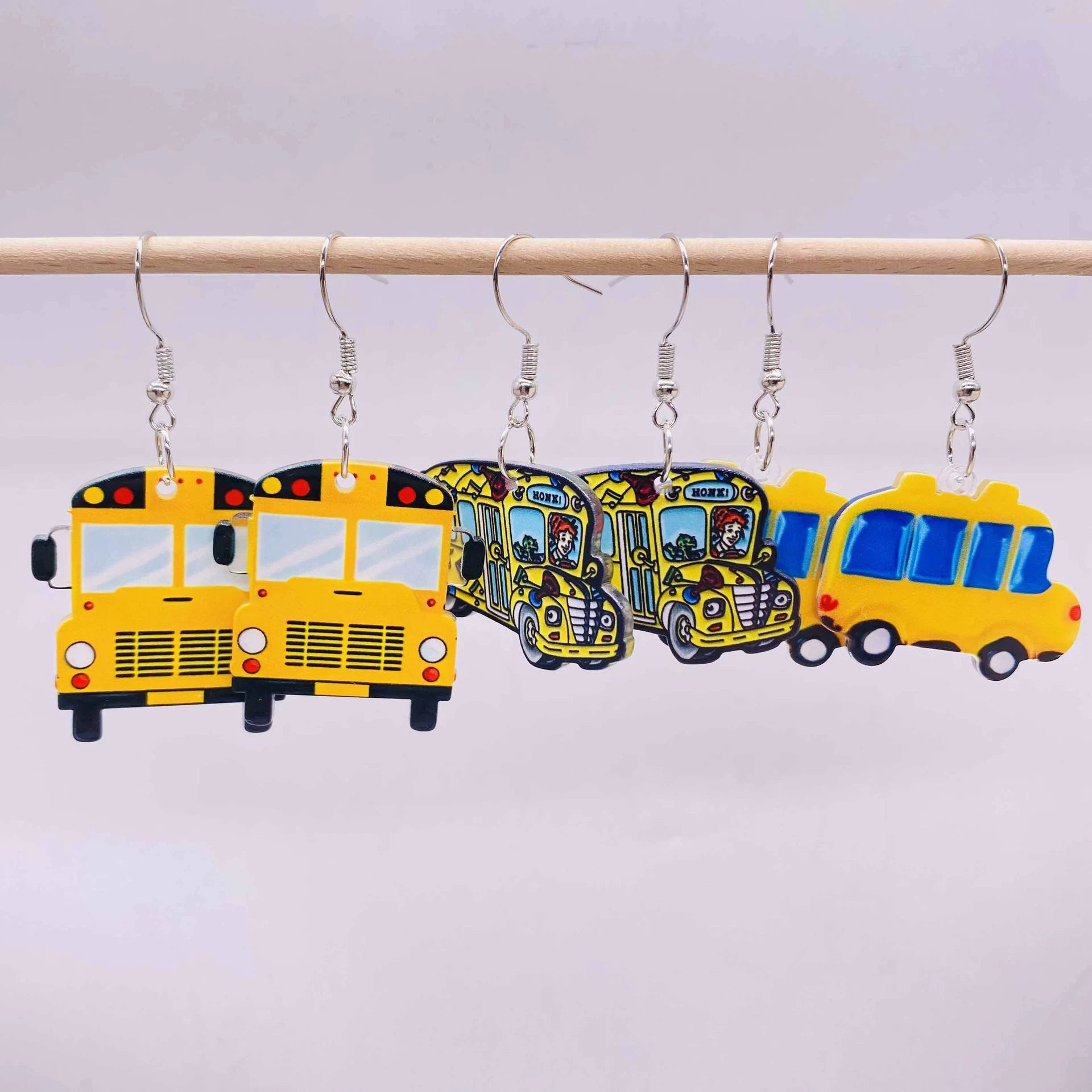 Acrylic Apple School Bus Back to School Earrings
