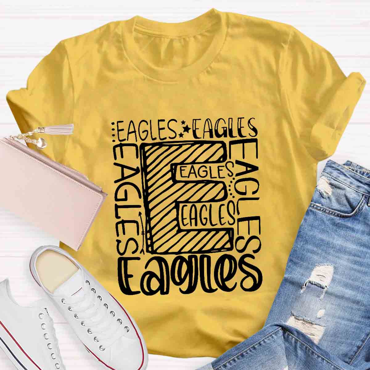Personalized School Mascot Eagles Black Letters Teacher T-Shirt