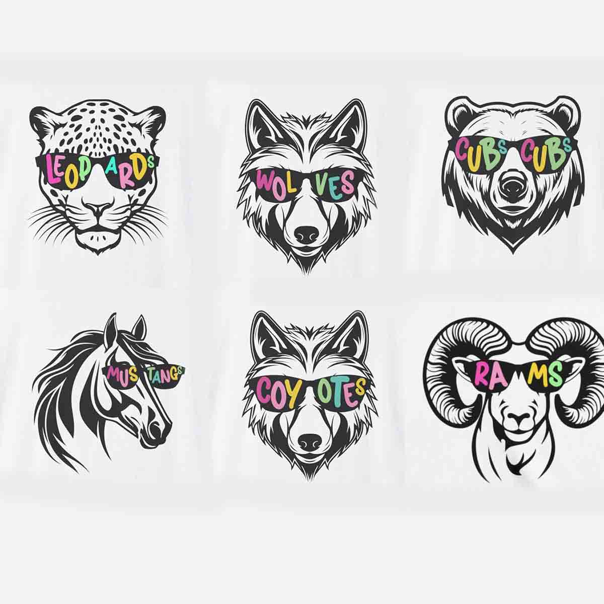 Personalized Mascot Colorful Letter Sunglasses Wildcats Mascot School Spirit T-Shirt