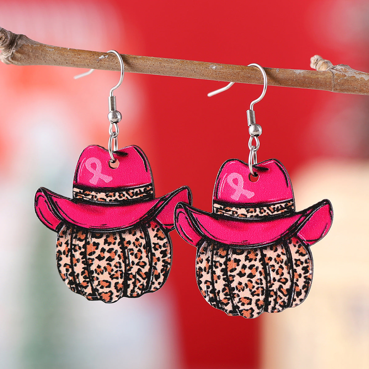 Hat Bow Leopard Print Pumpkin Pendant Earrings