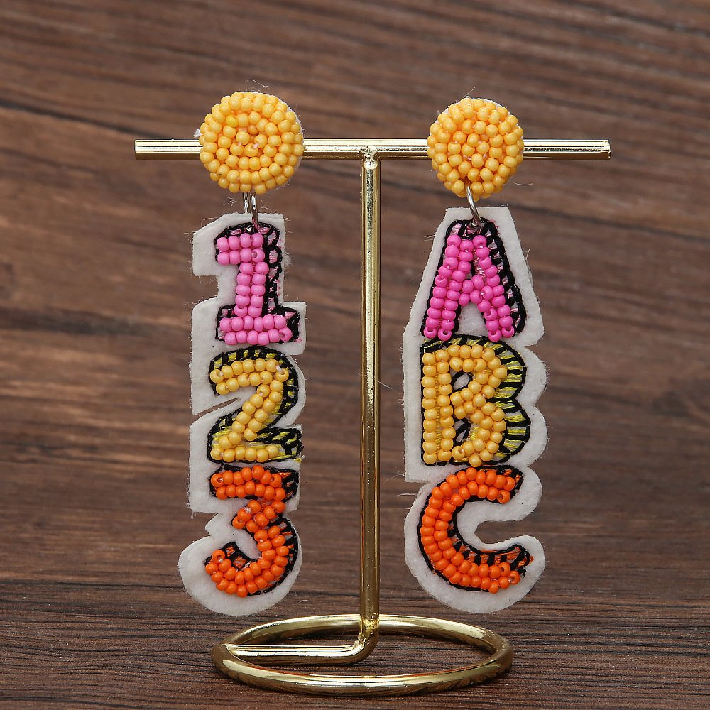 Teacher'S Creative Hand-Woven Abc Earrings
