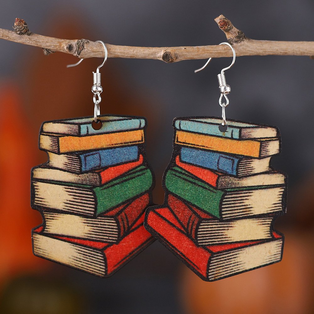 3d Love Textbook Wooden Back-To-School Season Teacher Earrings