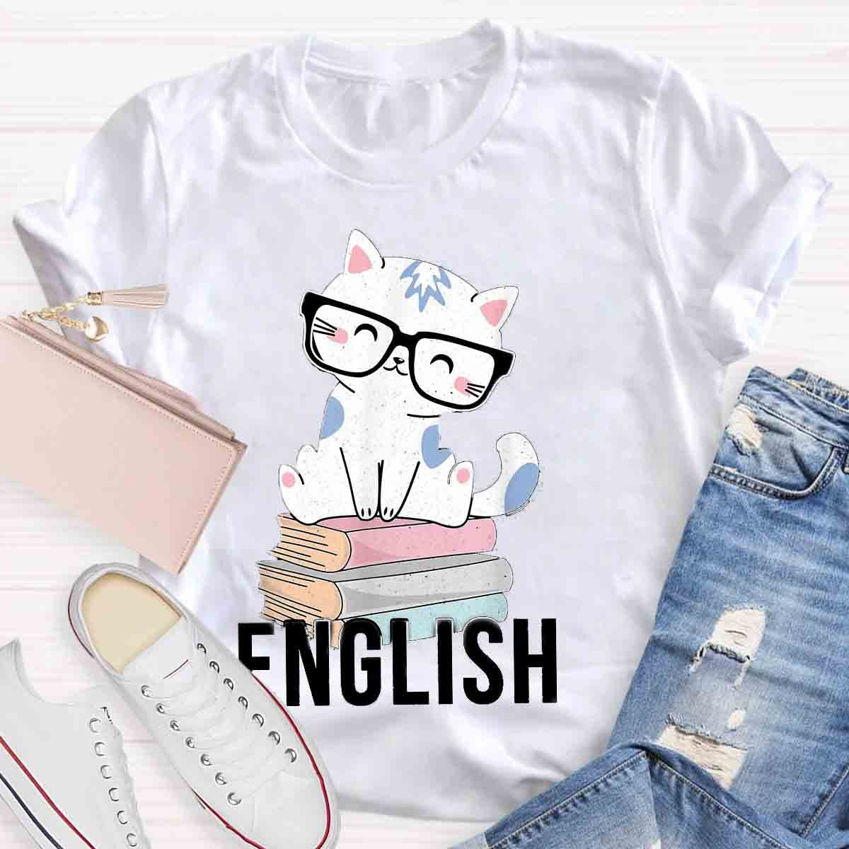 Cat Book English Teacher T-Shirt