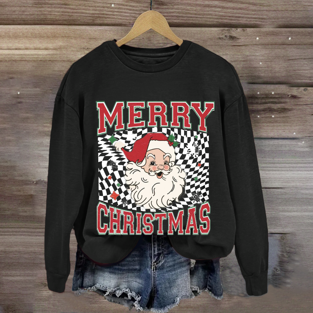 Merry Christmas Plaid Print Santa Sweatshirt