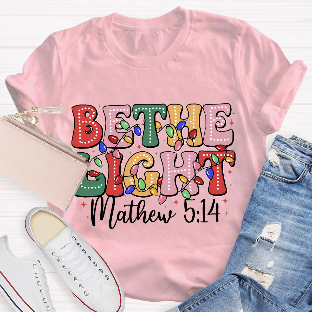 Christmas Be The Light Teacher T-Shirt