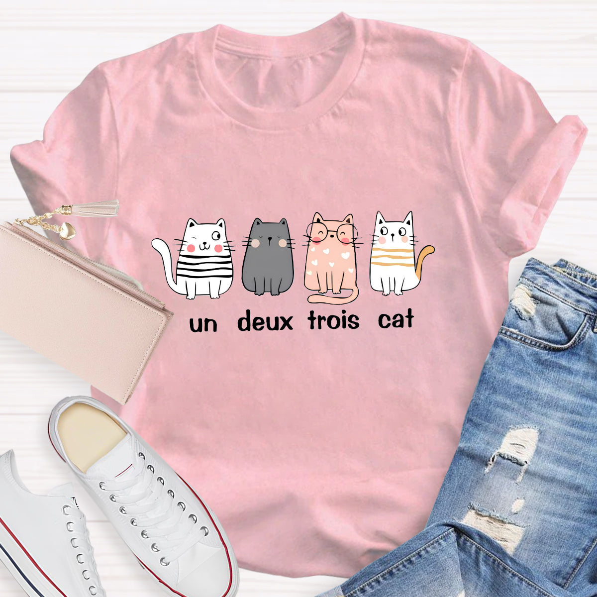 French Cat Un Deux Trois Cat French Teacher T-Shirt