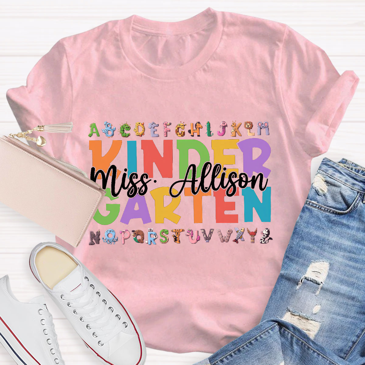 Personalized Teacher Name And Grade 26 Animal English letters T-Shirt