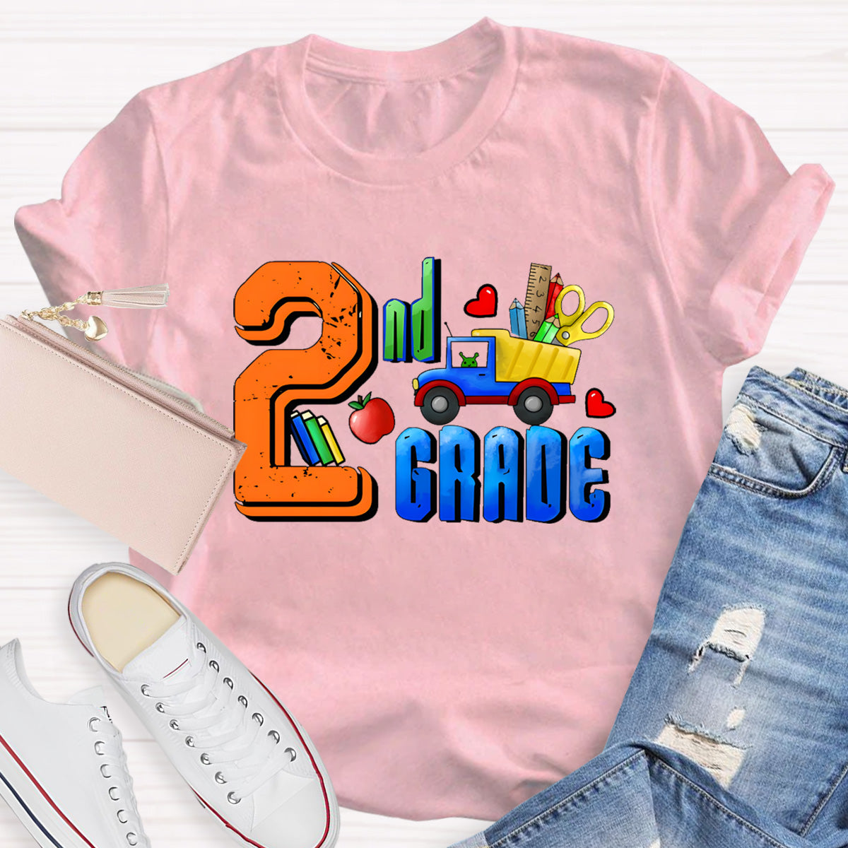 Personalized Grade Truck With Teacher's Tool 2nd Grade Teacher T-Shirt