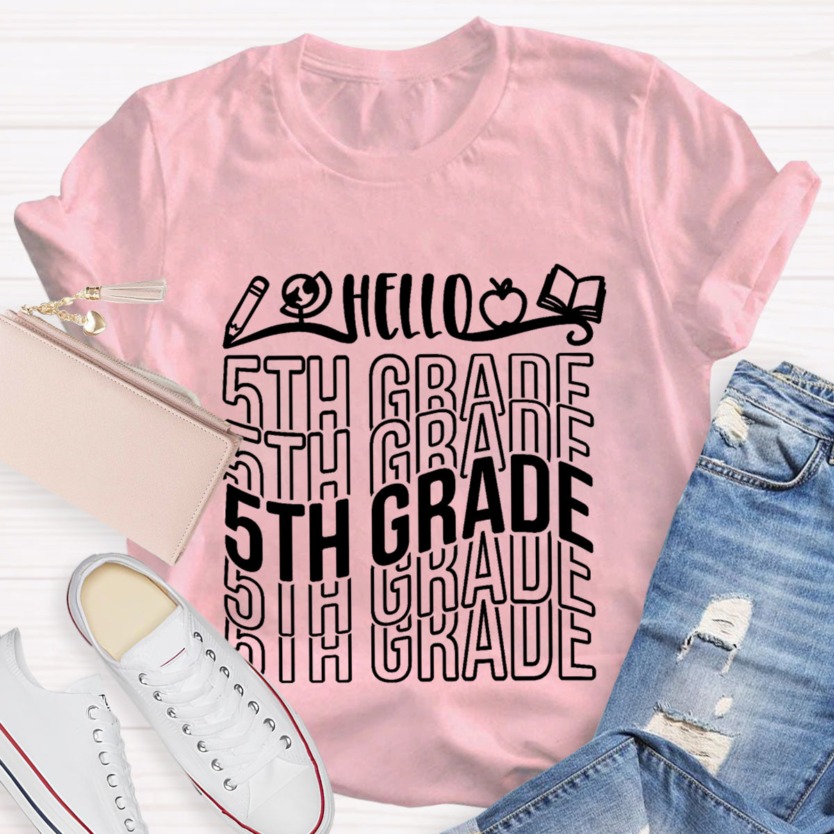 Personalized Grade Hello 5th Grade Teacher T-Shirt