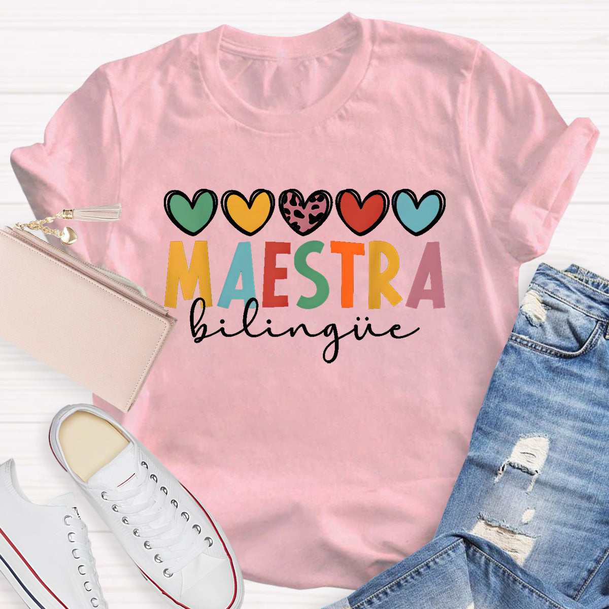 Maestra Colorful Letters Teacher T-Shirt