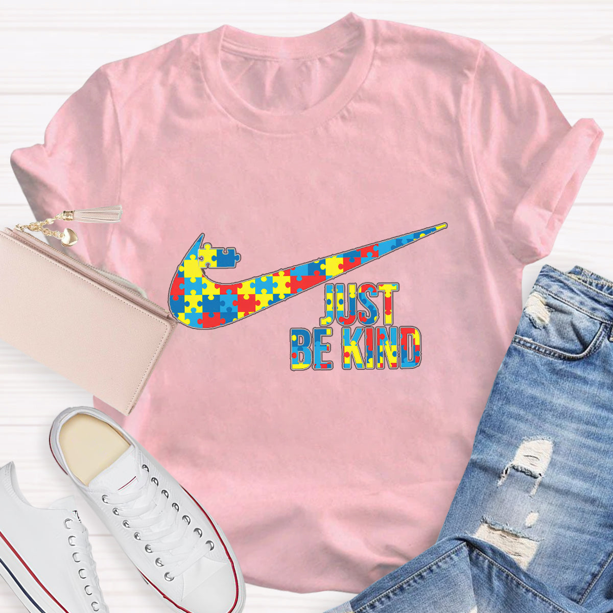 Just Be Kind Colorful Puzzle Teacher T-Shirt