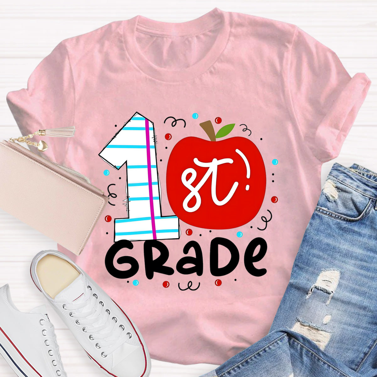 Personalized Grade 1st Grade Red Apple Teacher T-Shirt