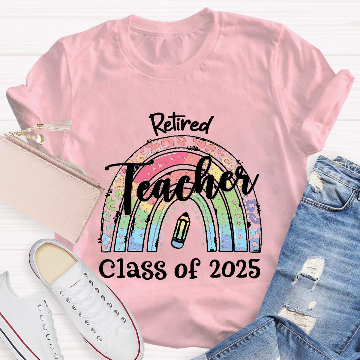 Personalize Year Retired Rainbow Teacher T-Shirt