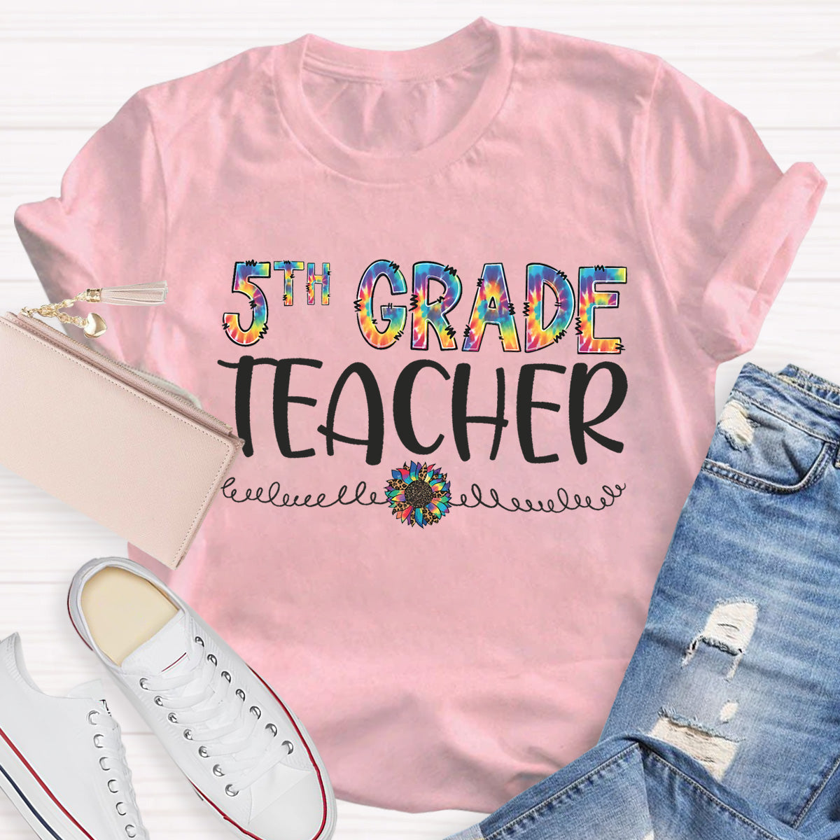 Personalized Grade Colorful Sunflower Teacher T-Shirt