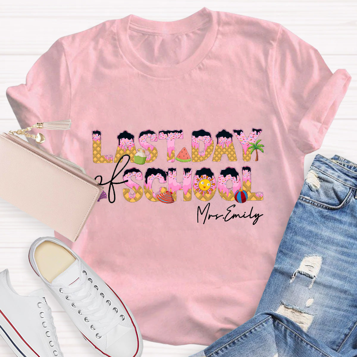 Personalized Name Last Day Of School Teacher T-Shirt
