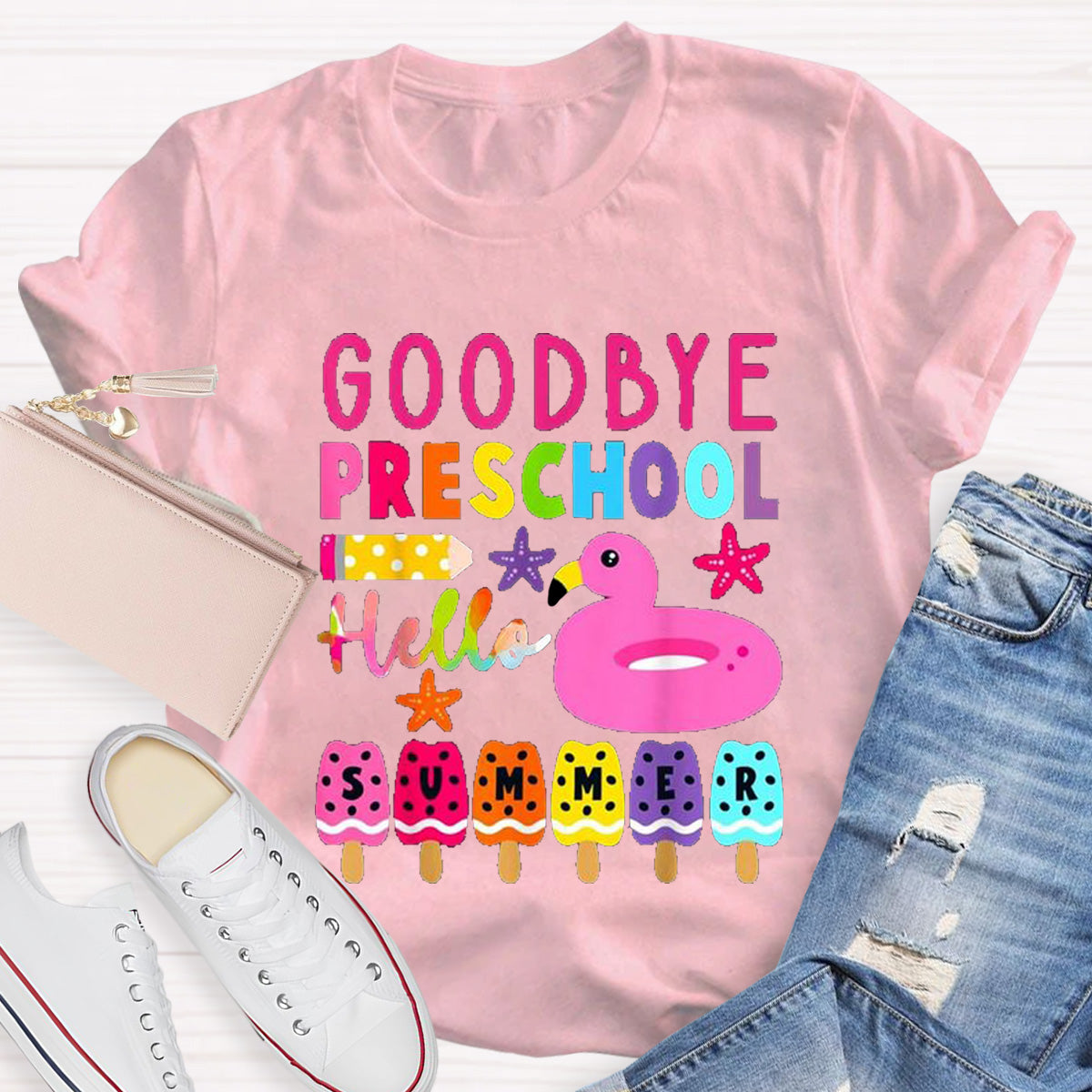 Personalized Grade Goodbye Preschool Hello Summer Teacher T-Shirt