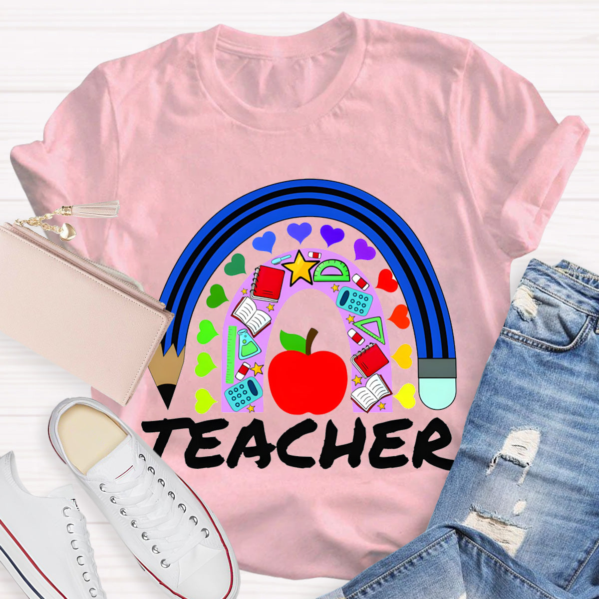 Love Everyone Heart Apple Teacher T-Shirt