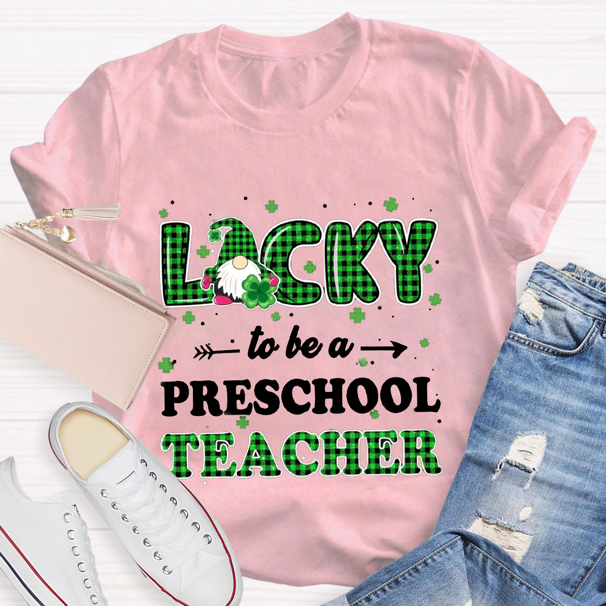 Personalized Grade Lucky To Be A Preschool Teacher T-Shirt