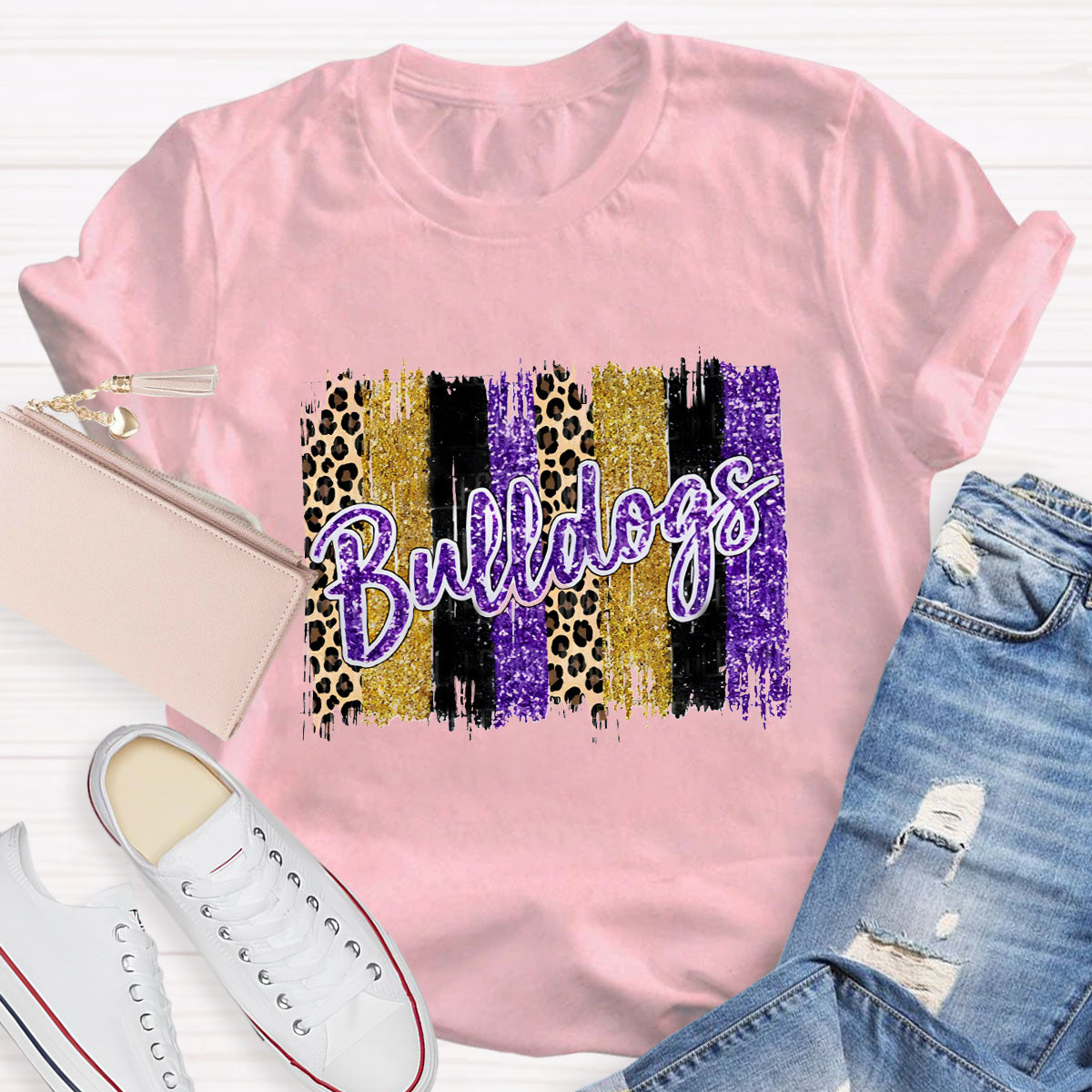 Personalized Mascot Leopard Print Teacher T-Shirt