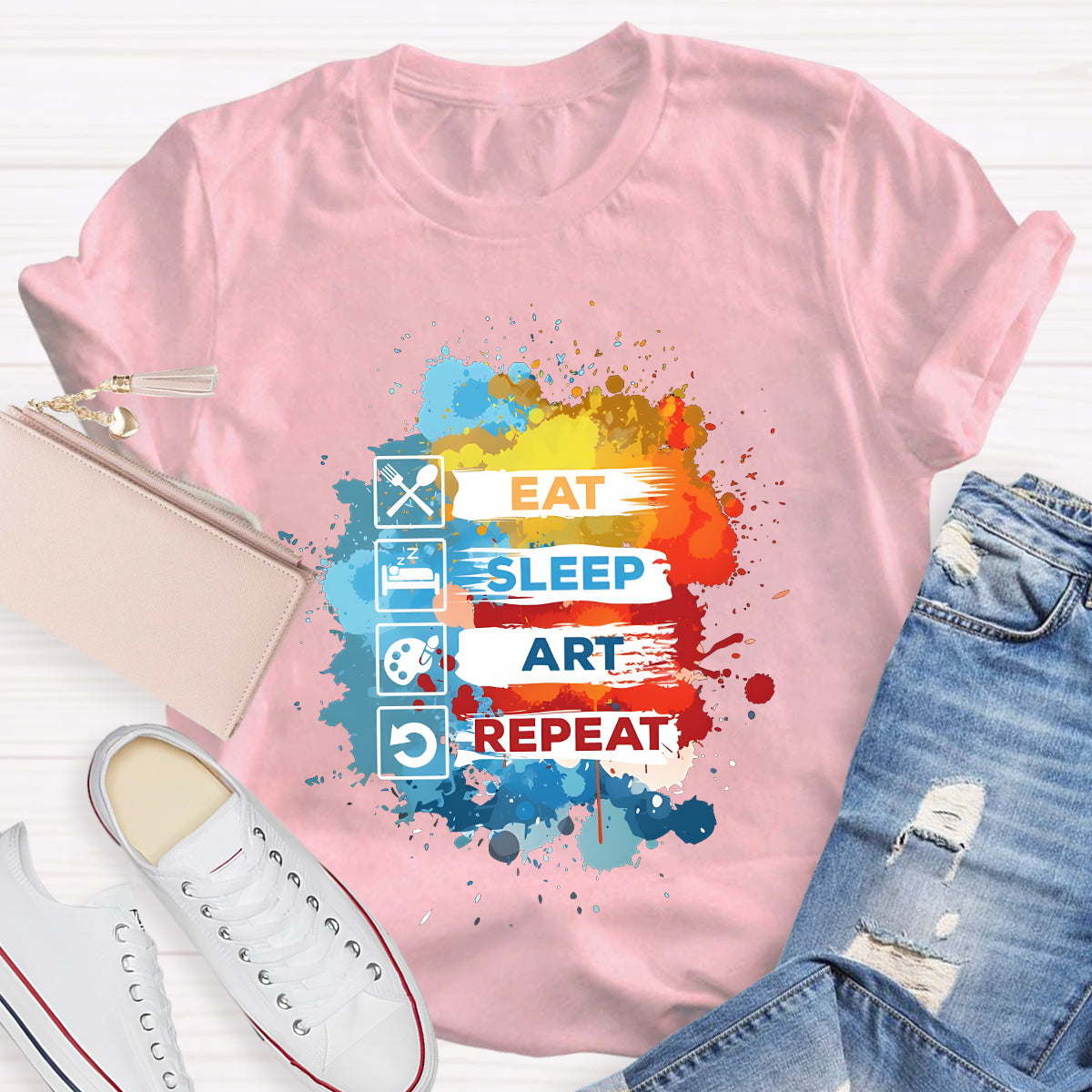 Eat Sleep Art Repeat Teacher T-Shirt