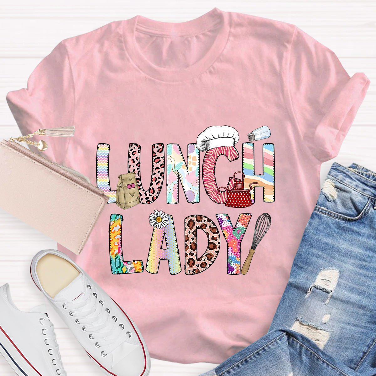 Lunch Lady Flower Teacher T-Shirt