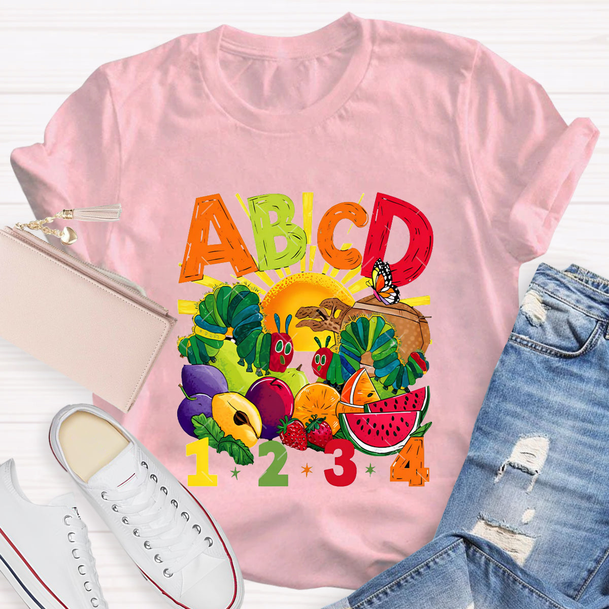 Colorful Letters Butterfly Teacher T-Shirt