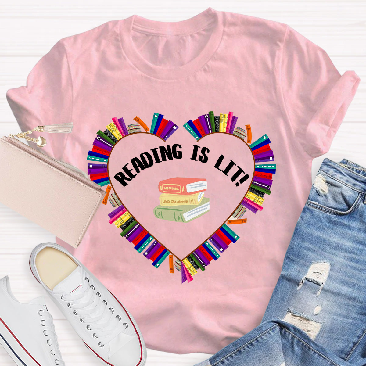 Reading Is Lit Books Heart Teacher T-Shirt