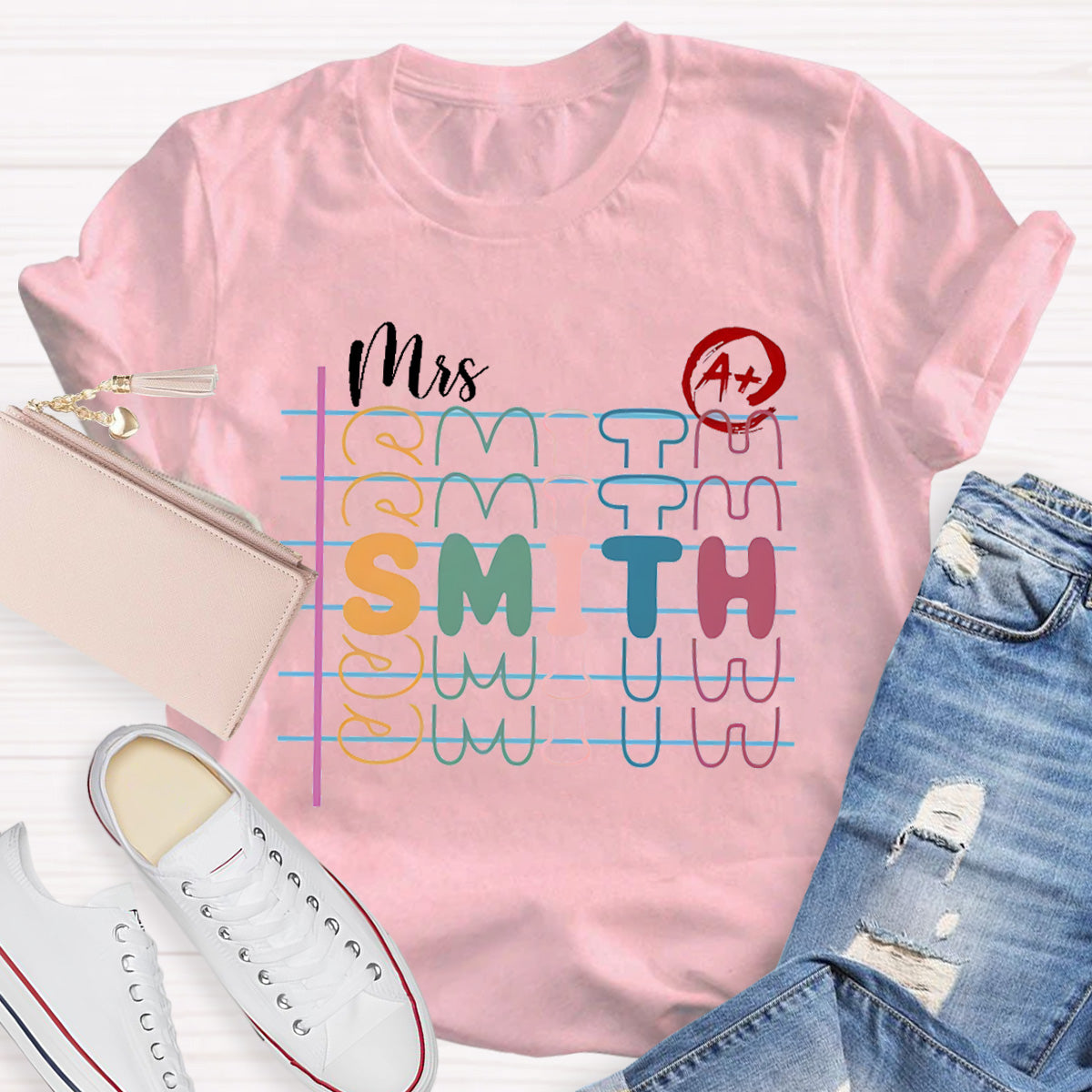 Personalized Name Colorful Letters Teacher T-Shirt