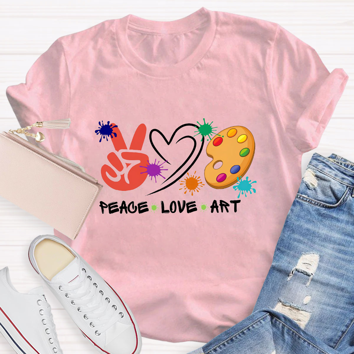 Heart Peace Love Art Teacher T-Shirt